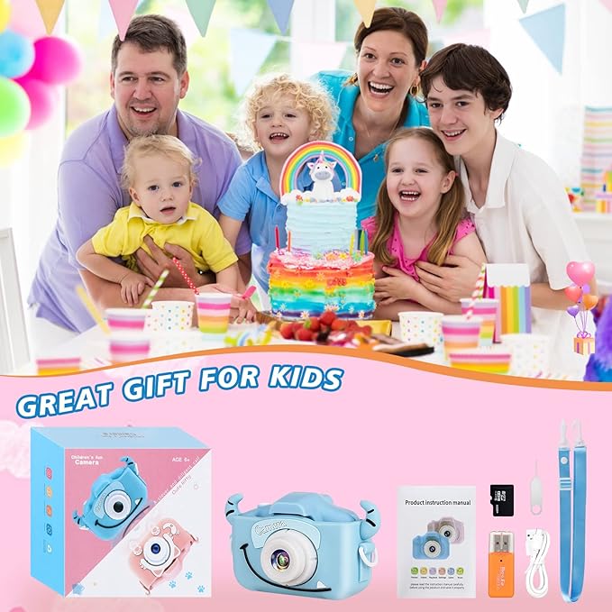 Kids Selfie Camera for 6-8 Year Old Boys, HD Digital Video Cameras for Toddler, Christmas Birthday Gifts for Boys Kids Digital Dual Camera with 32G SD Card