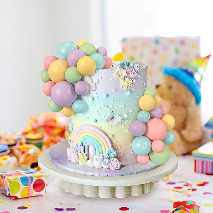 32 PCS Colorful Ball Shaped Cake Topper Pearl Balls Cupcake Cake Insert Topper for Birthday Party Wedding Decoration Supplies (Pink Yellow Blue Purple Green)