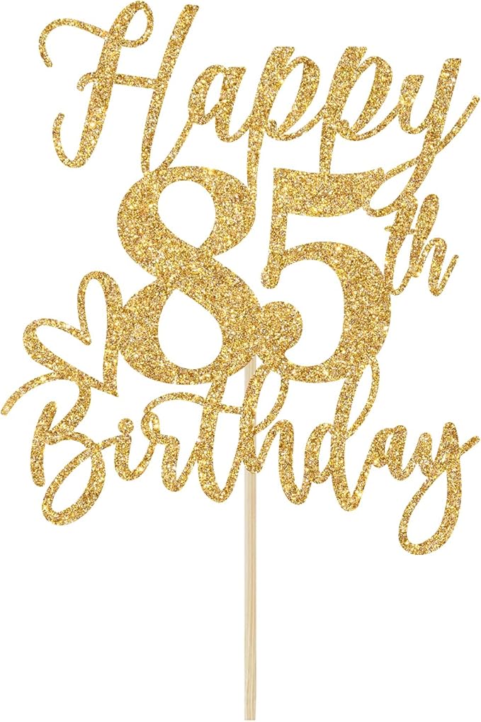 Happy 85th Birthday Cake Topper, 85th Birthday Decorations for Men/Women, Cheers to 85 Years, Hello 85, 85th Happy Birthday Party Supplies Gold Glitter
