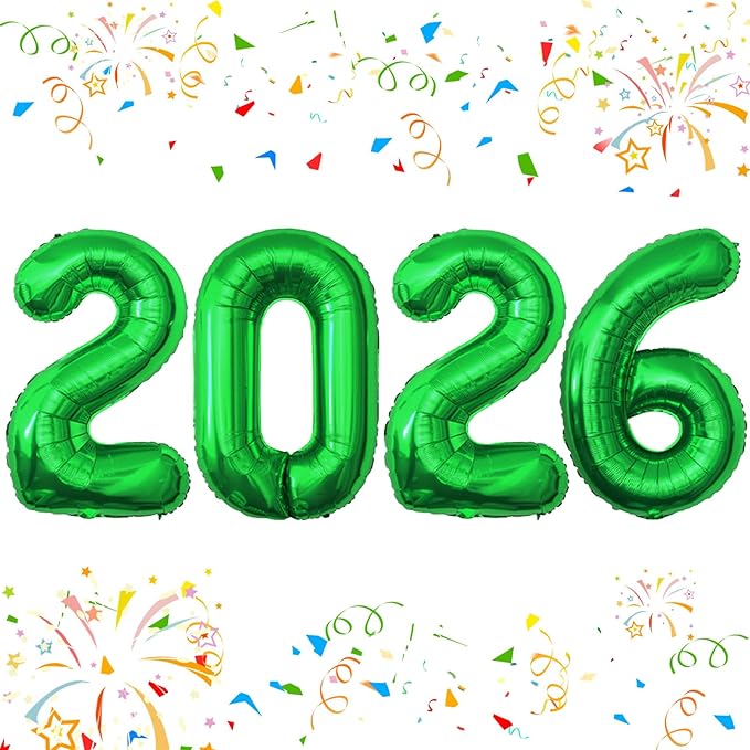 KALOR 42 Inch 2026 Green Foil Mylar Number Balloons, 2026 New Years Decorations for 2026 Happy New Year Eve and Graduations Party Supplies