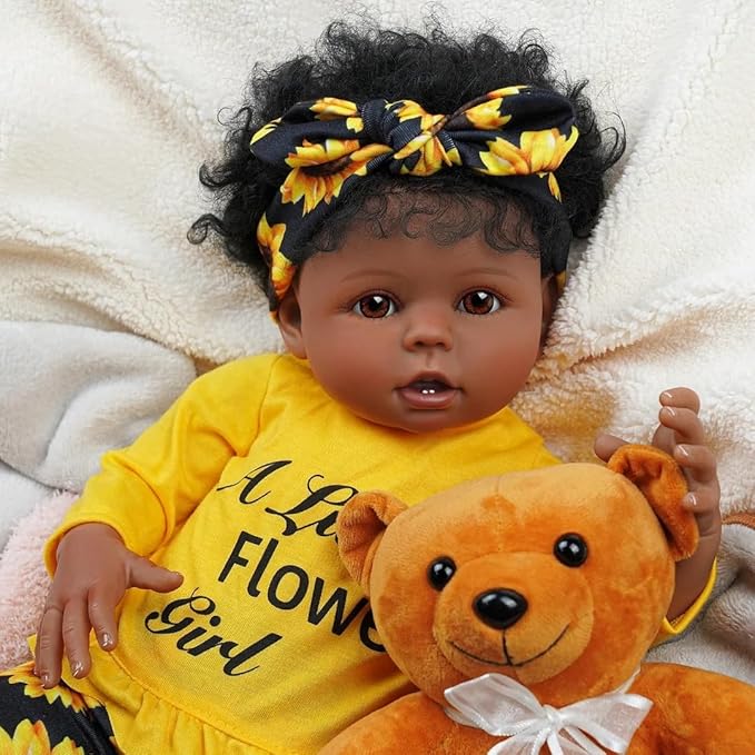 BABESIDE 3 Pcs Reborn Baby Doll Clothes Set for 17-22 Inch Babydolls, Sunflower Baby Dolls Clothes with Headband for Realistic Baby Doll Accessories