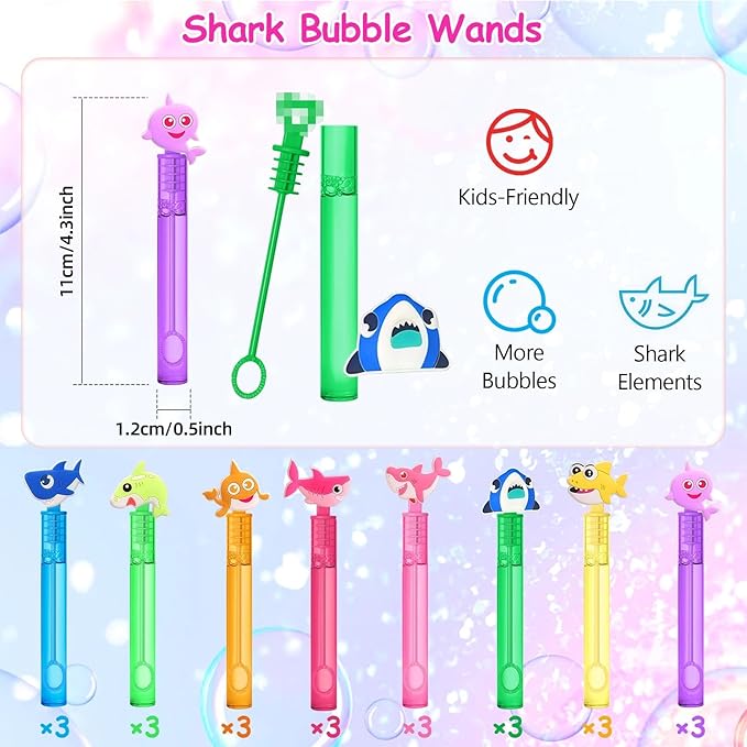 AFZMON 24Pcs Shark Party Favors Bubble Wands for Kids, Under The Sea Mini Bubbles Wand Toys, Ocean Birthday Party Supplies Goodie Gift Bag Stuffers Pinata Classroom Prizes