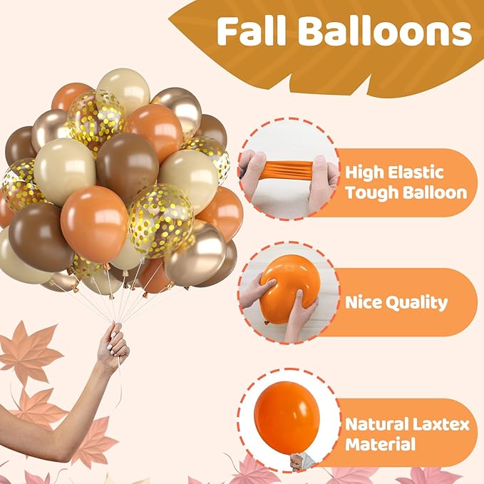 Fall Balloons,12 Inch Brown Burnt Orange Nude Champagne Gold and Confetti Balloons for Fall Baby Shower Autumn Birthday Wedding Halloween Thanksgiving Party Decorations