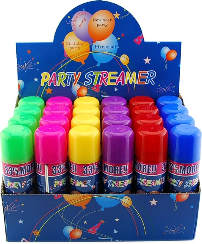 72 Pack of Party Streamer Spray String in a Can Children's Kid's Party Supplies, Perfect for Parties/Events