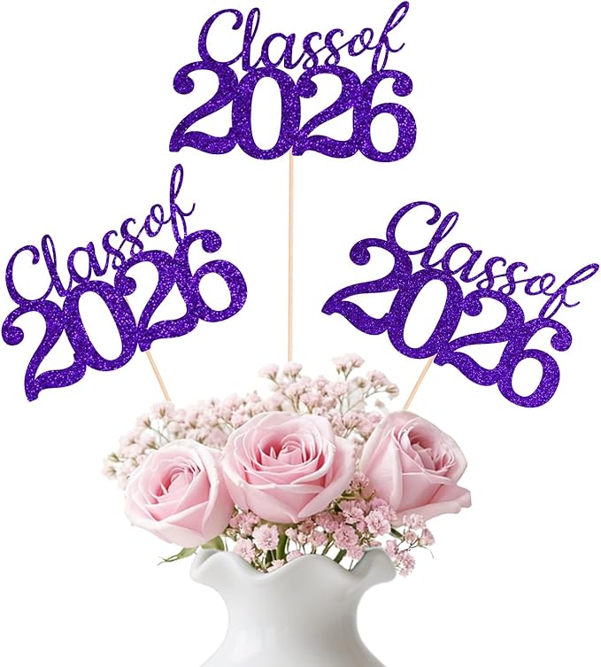 Purple Class of 2026 Double-sided Graduation Table Centerpieces, 12 Pcs Grad Party Decorations with Sticks, Graduation 2026 Party Supplies for Table Decor