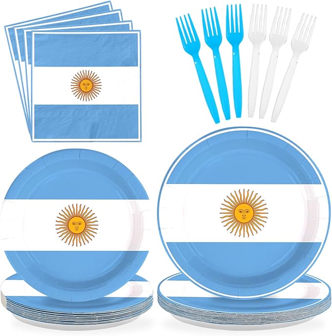 96Pcs Argentina Flag Party Supplies Argentinie Flag Birthday Plates and Napkins National Country Tableware Set for School Football Events Patriotic Festival Birthday Party Decor，Serves 24