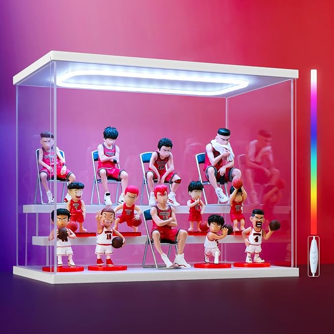 Clear Acrylic Display Case for Action Figure- Funko Pop Dustproof Showcase with Colorful Lighting, Multiple Layers for Collectibles(3 Tier-W*D*H-12.6"x7.5"x10.2"inches)