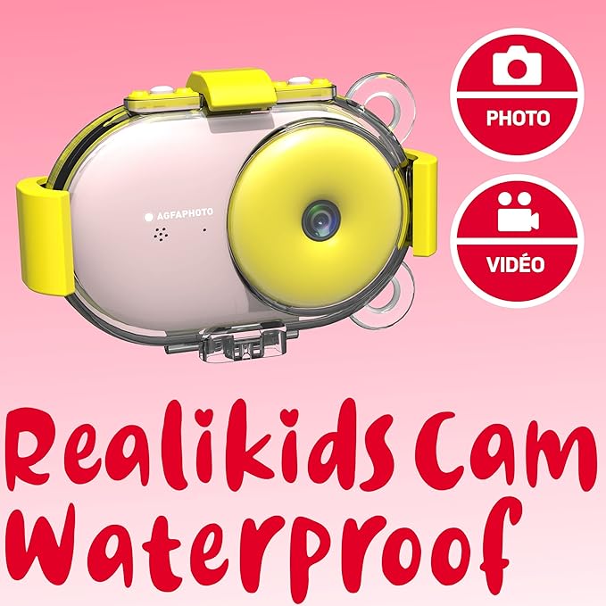 AGFA Photo Realikids Cam Waterproof - Kids Camera, Dual Lens, Selfie Mode, 2.4 inch LCD Screen, Photo Filters, 10m Waterproof Case, Lithium Battery