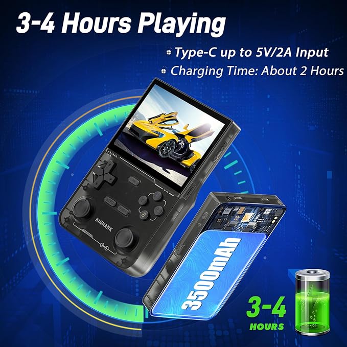 kinhank K36 Retro Handheld Game Console, Supports 9000+ Games, Equipped with 64G TF Card, Portable Mini Retro Video Games Console, 3.5-inch IPS Screen, 640x480 Resolution, 500nit (Black)