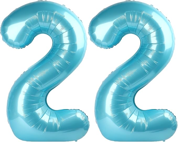 40 Inch Light Blue Number 22 Digital Balloon,Jumbo Mylar Foil Helium Balloon for 22 Balloons for Birthday Party,Wedding Anniversary Party Decorations