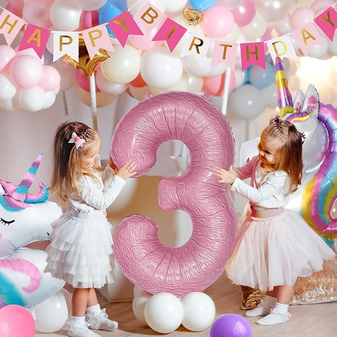 Yancan 3rd Unicorn Birthday Decorations for Girls, 3 year old Girl Party Supplies with Happy Birthday Banner, Unicorn Balloons