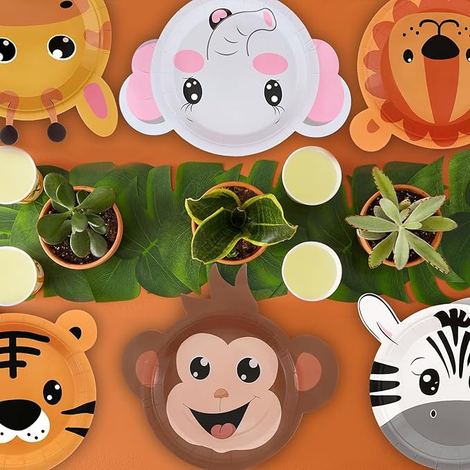 Safari Jungle Wild Animal Party Supplies 60PCS Disposable jungle zoo animal Shaped Paper Plates for Birthday Party, Baby Shower and jungle safari theme party decorations