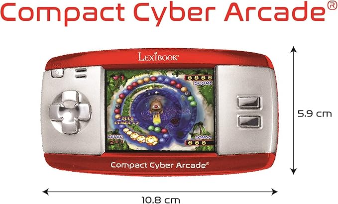 Compact Cyber Arcade Portable Gaming Console, 250 Games, LCD, Red, JL2375RD