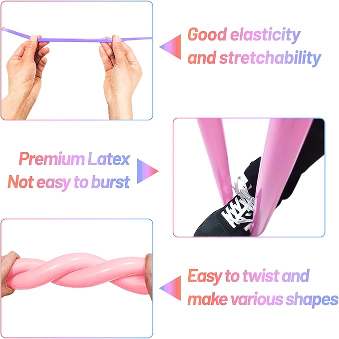 260 Balloons with Pump, Premium Long Latex Twisting Balloons animal kit, Birthday Gifts for Girls and Boys Arts and Crafts Pastel Color 100Pcs