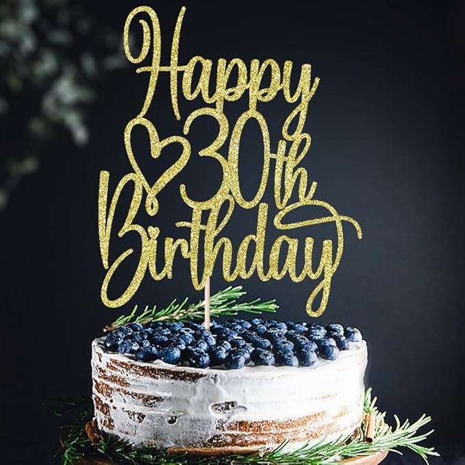Gold Glitter Happy 30th Birthday Cake Topper - Cheers to 30 Years Cake Topper, 30 & Fabulous Cake Decoration for Hello 30th Birthday Anniversary Party Cake Decorations Supplies