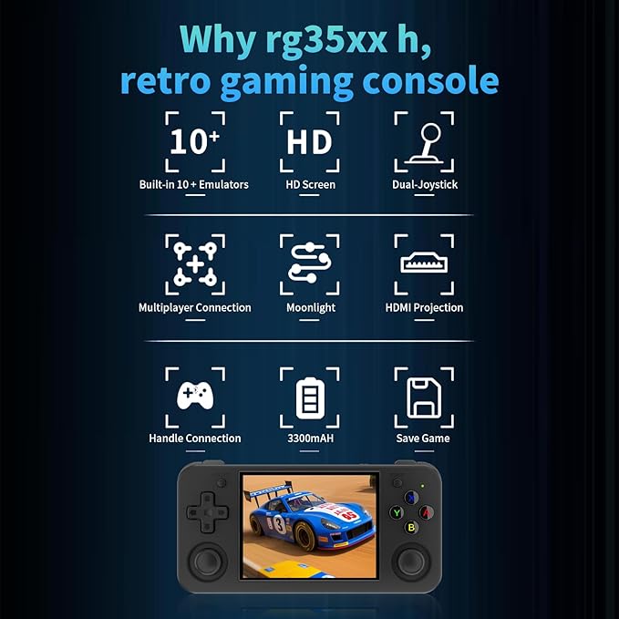 RG35XX H, Anbernic Retro Handheld Gaming Console with 64GTF Card, Dual Joystick Design 3.5-inch HD Screen Lasts up to 8 Hours High-Capacity Battery for Better Experience (64G Jet)