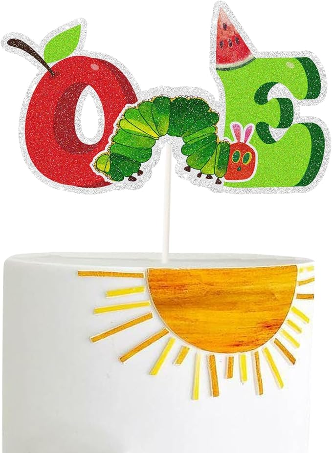 Cartoon Hungry Caterpillar One Year Old Cake Topepr, Reading Story Theme 1st Birthday Cake Decor,Summer Spring First Birthday Party Decorations for Boys Girls