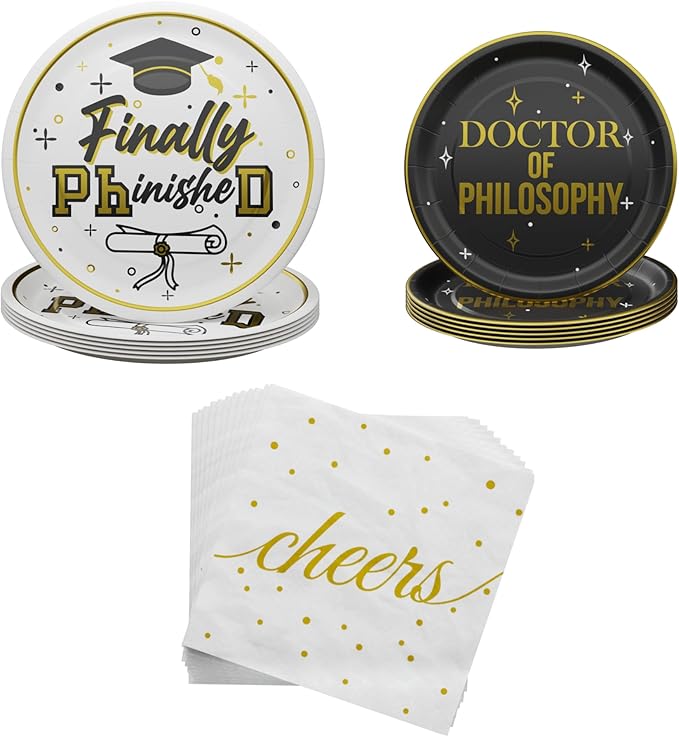Blue Orchards PhD Graduation Party Plates and Napkins (60 Pieces for 20 Guests) - Doctor Party Decorations Doctorate Class of 2024 Décor Congratulations Disposable Paper Plates and Napkins