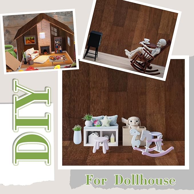 Flutesan 24 Pcs Miniature Dollhouse Wallpaper and Flooring Peel and Stick Mini DIY Self Adhesive Dollhouse Accessories 8.27 x 11.69 Inch (Elegant Style)