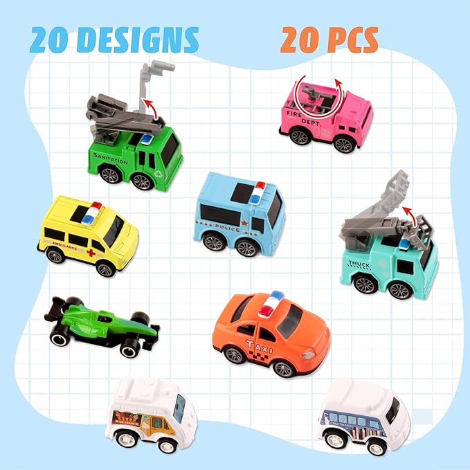 20 PCS Pull Back City Die-Cast Cars Trucks Vehicles Toy Stocking Stuffers for Toddlers Kids Grandkids Party Favor Goodie Bags Stuffers for Kids Christmas Birthday Gifts (20 Pack)