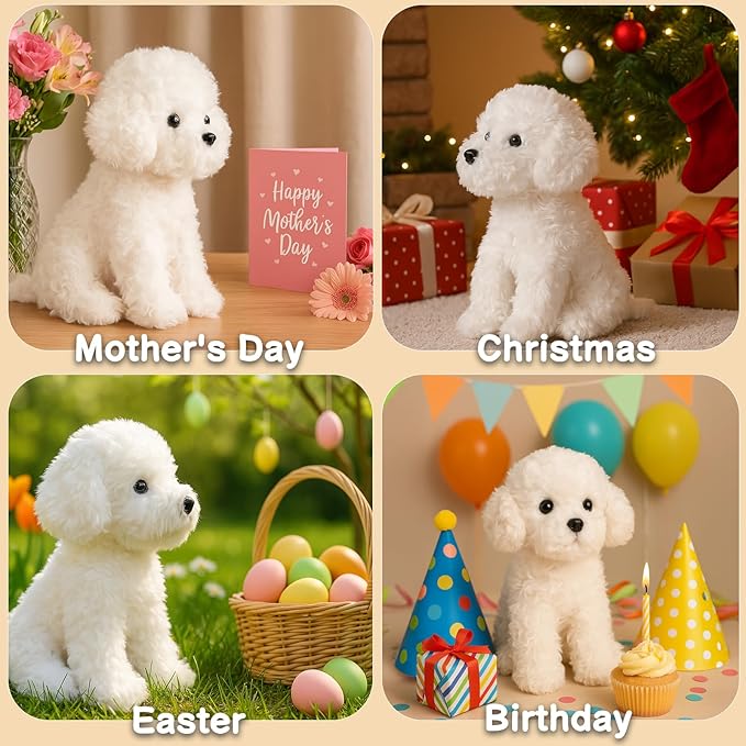 White Toy Poodle Stuffed Animal Dog Puppy - Bichon Frise Maltese Maltipoo White Labradoodle Plush Toy for Kids and Babies 12.6"