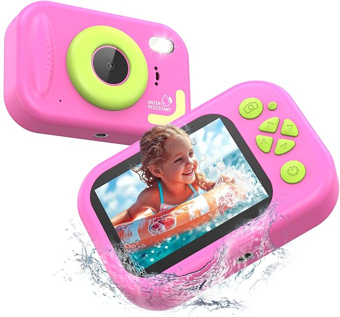 Waterproof Kids Camera, Underwater Camera for Kids 1080P Digital Video Camcorder with 2.4” Display, 32GB TF Card, Emergency LED Flash, Diving Swimming Beach Pool Toys for 3-12 Years Old Girls, Pink
