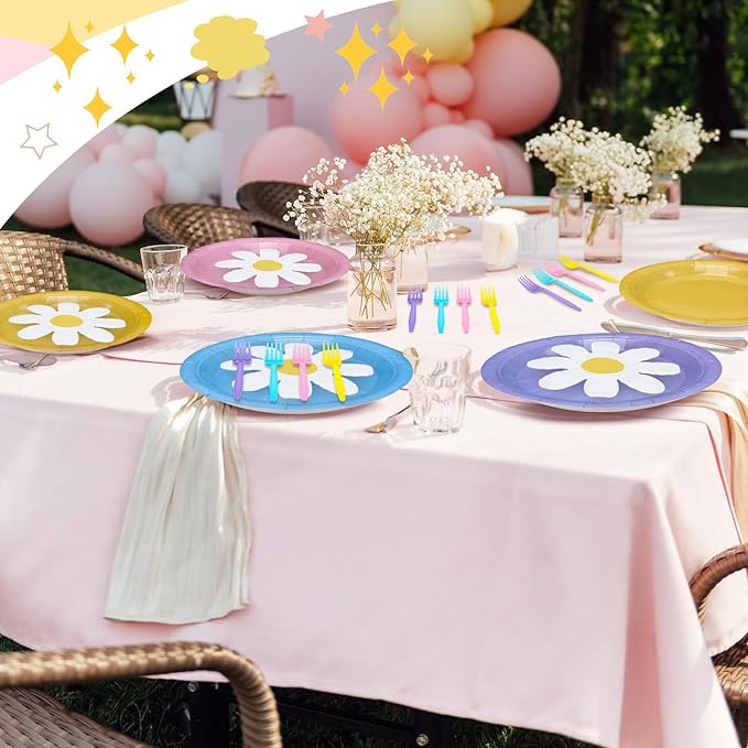 Zhehao Blue Dog Birthday Decoration Set Cartoon Animal Birthday Party Decoration Tableware Plates Daisy Napkins and Forks Blue Pink Cute Cartoon Theme Decorations, Party Decorations Supplies