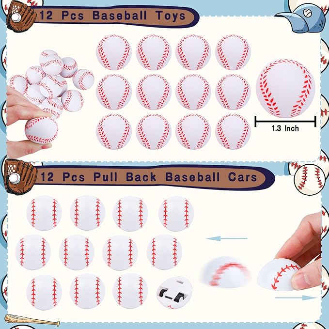 Gifts2U Baseball Party Favors Supplies, 146 Pcs Baseball Themed Goodie Bags Stuffers with Bracelets, Tattoos, Stickers, Mini Ball and Cars Toys, Gifts Bulk for Team Kids Birthday Party