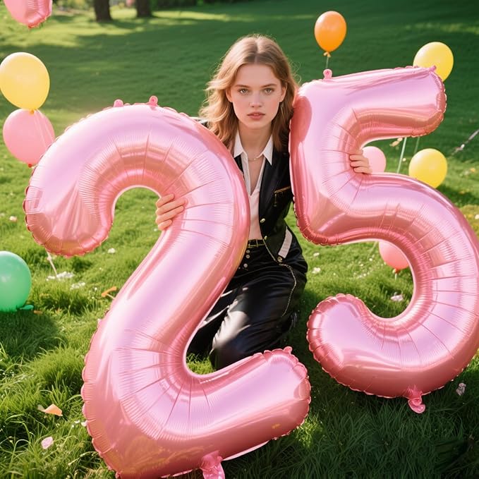 40 Inch Pearlescent Pink Number 25 Balloon Number 25 Balloon 40 Inch, 25th Birthday Party Decorations for Boy or Girl Huge Mylar Anniversary Party Supplies