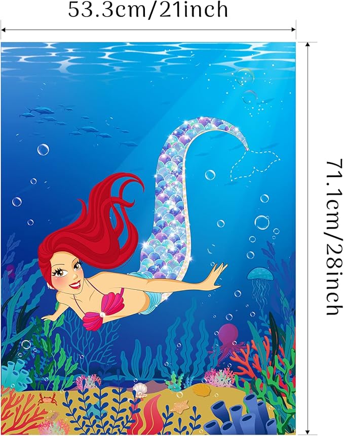 Morcheiong Pin The Tail on The Mermaid Birthday Party Game with 48pcs Tails for Kids Mermaid Birthday Supplies Decorations Favors