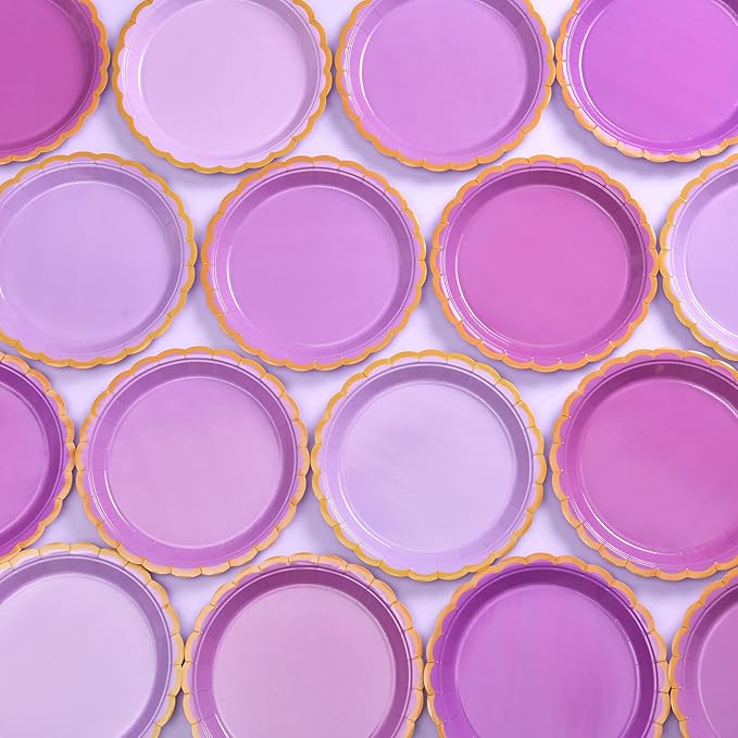 96 Pcs Purple Scalloped Party Paper Plates, 9 Inch Cute Purple Disposable Birthday Lavender Dessert Baby Bridal Shower Cake Paper Plates for Party Bridal Baby Girl Shower Wedding Supplies