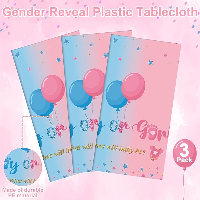 3 Pack Gender Reveal Plastic Tablecloth, 54 X 108 Inch Boy or Girl Disposable Table Cloth for Rectangle Table Waterproof Tablecloth for Gender Reveal Baby Shower Birthday Holiday Party