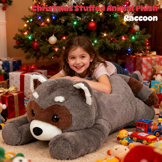 32" Large Raccoon Stuffed Animal, Giant Soft Plush Fluffy Raccoon Toy Birthday Holiday Party Gifts for Kids Girls Boys