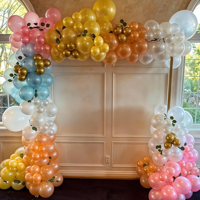 Tropical Balloon Arch Garland Kit, Pearl Yellow White Hot Pink Champagne Gold Teal Balloons for Boys Girls Aloha Luau Pool Party Hawaiian Baby Shower Summer Birthday Party Decorations