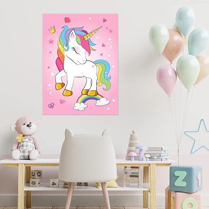 ASTARON Pin The Horn on The Unicorn Birthday Party Game with 30 Horns for Unicorn Party Supplies Favors Girls Rainbow Party Decorations, Pin The Tail Game for Christmas