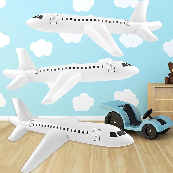Mototo 4 Pieces Inflatable Airplane Balloon 40 Inch Large Inflatable Plane Balloon White Plane Toy Float Airplane Aviation Themed for Outdoor Indoor Birthday Party Swimming Pool Party Supplies
