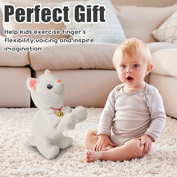 Smalody Interactive Electronic Plush Toy - Upgrade Robot Talking Cat Toys, Animals Sound Control Electronic Pet for Kids, Kitten Toys for Boys & Girls Kids(White)