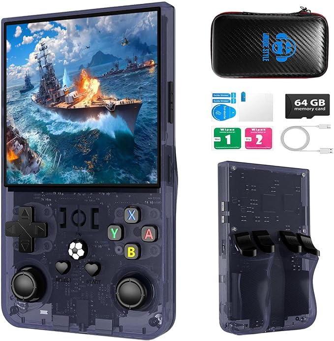 R36max Retro Handheld Game Console,64gb Memory,4000mah Battery, 18000 Pre-Installed Games ,4.0-Inch IPS Hd Screen Portable Retro Gaming Console,Suitable for Travel and Home Use (Grey) (Gray, 64, GB)