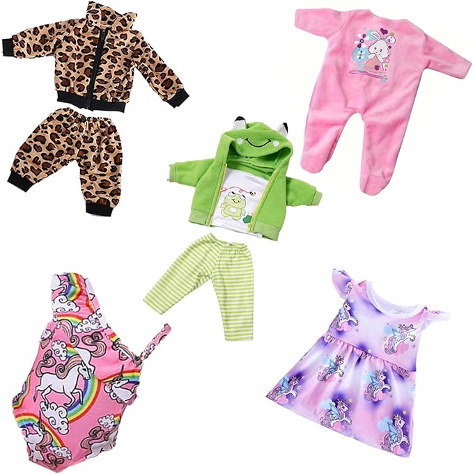 14-18 Inch Baby Doll Clothes 5 Sets Accessories Dress with Hats Socks for New Born 43cm Toy Baby Doll 14-16 Inch/15 Inch/18 Inch/Girl&Boy