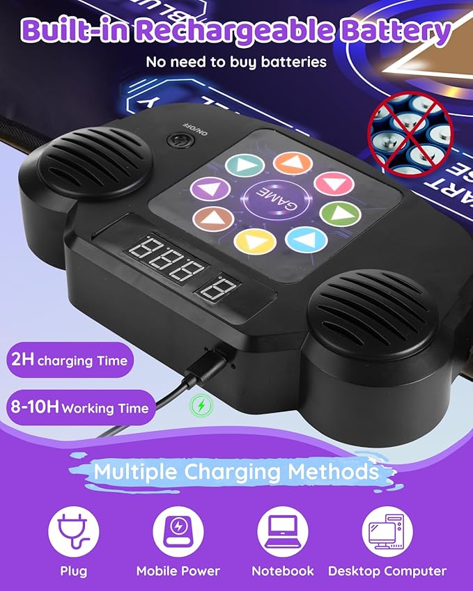Dance Mat Toys for Kids: LED Light-Up 8-Button Dance Pad with Adjustable Volume, Rechargeable, Bluetooth Function, Built-in Music, 8 Modes & 3 Difficulty Levels, Xmas Gifts for Kids Ages 3-12