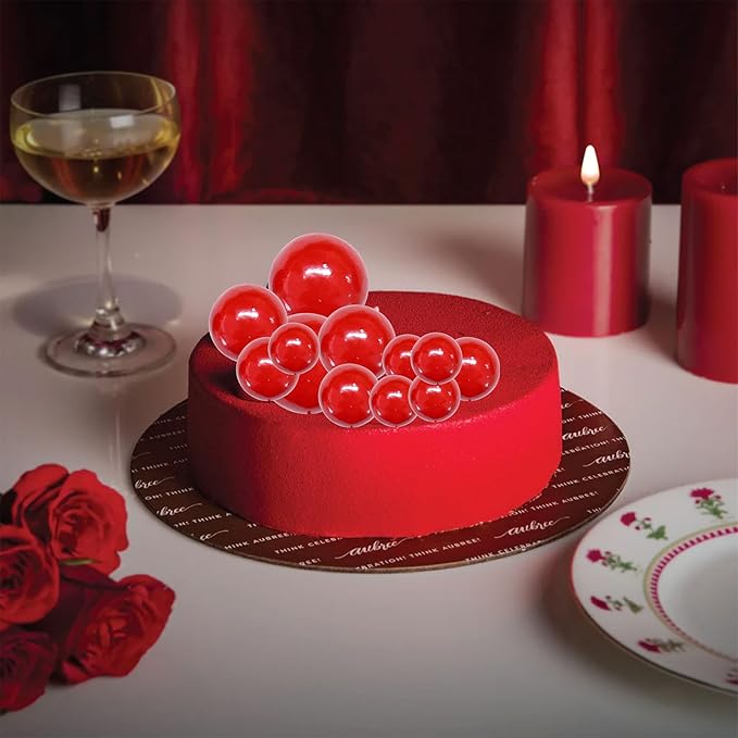 Gyufise 30Pcs Mini Balloon Cake Topper Foam Ball Cake Picks Cupcake Faux Pearl Balls DIY Cake Insert Topper Decoration for Anniversary Graduation Birthday Party Baby Shower Red