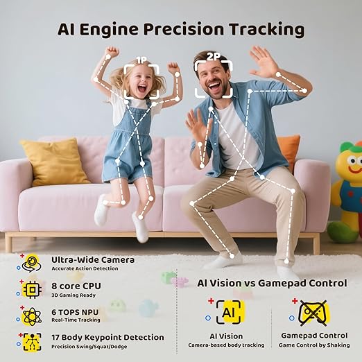 Kinhank MotionX Active Game Console with 40 Video Games for Kids&Family,Plug&Play AI Motion Game Consoles,Dynamic Updates,No Subscription,CPC-Certified,Great for Gaming Nights,Parties,Indoor Play