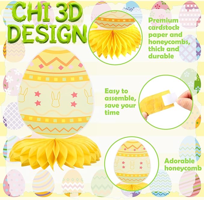 12 Pcs Happy Easter Honeycomb Centerpieces for Tables 3D Easter Rabbit Egg Bunny Centerpiece Table Decorations for Spring Holiday Birthday Photo Prop Party Supplies Tiered Tray Decor