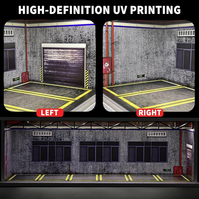1/64 Scale Hot die-cast Wheels Model car scenarios Display case with LED Light and Acrylic Cover, Scenes Parking lot Diorama Storage Garage Box with 6 Parking Spaces (Factory)