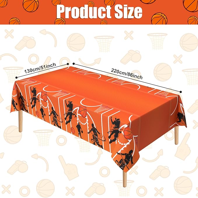Basketball Tablecloth - 51 x 86 Inch Plastic Table Cover, Party Decorations for Boys Basketball Theme Birthday Party Supplies