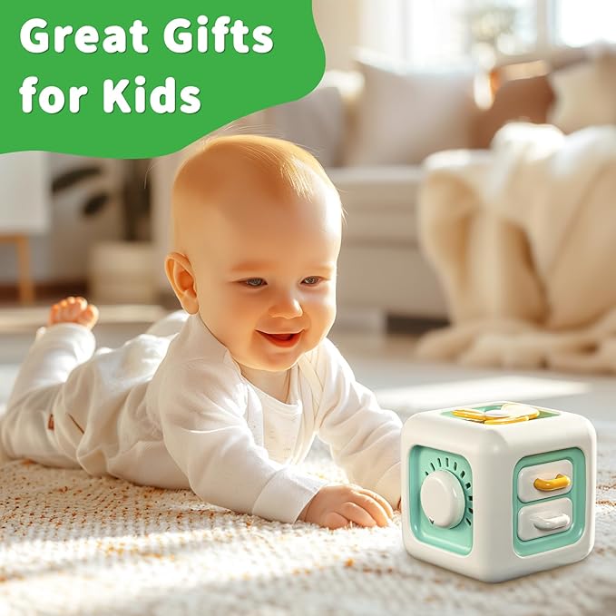 Busy Cube Toy, Sensory Toys for Toddlers 1-3, Baby Car Seat Toys 12-18 Months, Toddler Airplane Travel Toys Age 1-2, Learning Fine Motor Skills, 1st Birthday Gifts