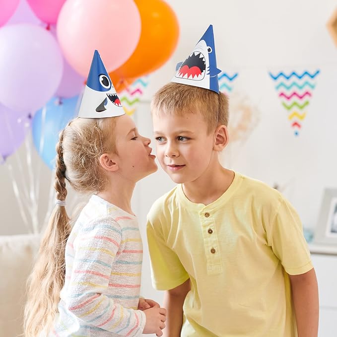 Chinco Shark Party Hats Shark Birthday Hat for Birthday Party Supplies and Decorations, 12. 7 x 7. 9 Inches, 3 Styles