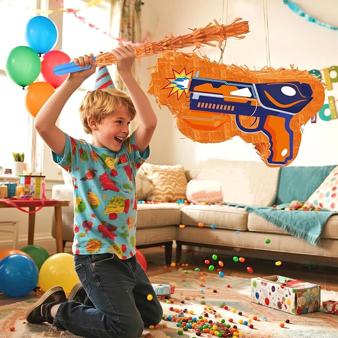 8.86'' x 14.6'' Dart Piñata for Dart War Party Decorations, Gun Piñata Dart Theme Piñata for Dart Battle Birthday Party Supplies