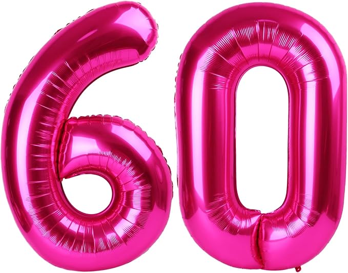 40 Inch Hot Pink Mylar Foil Number 60 Birthday Balloon, Digital Balloons for 60 Party Decorations Supplies, Big Helium Balloon Numbers for 60 Men Women Anniversary