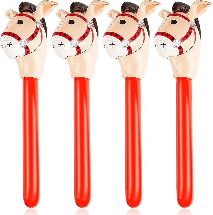 4 Pieces Inflatable Stick Horse Inflatable Horsehead Stick Balloon for Theme Birthday Party Decoration Supply, 37 Inches